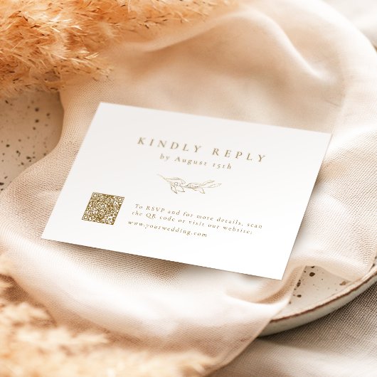 Gold einfache Eleganz botanischen QR Code Hochzeit RSVP Karte