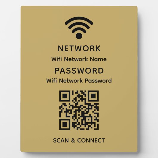 Gold Einfaches elegantes WLAN QR-Netzwerkkennwort Fotoplatte (Vorderseite)