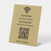 Gold Einfaches elegantes WLAN QR-Netzwerkkennwort Sockelschild (Vorderseite)