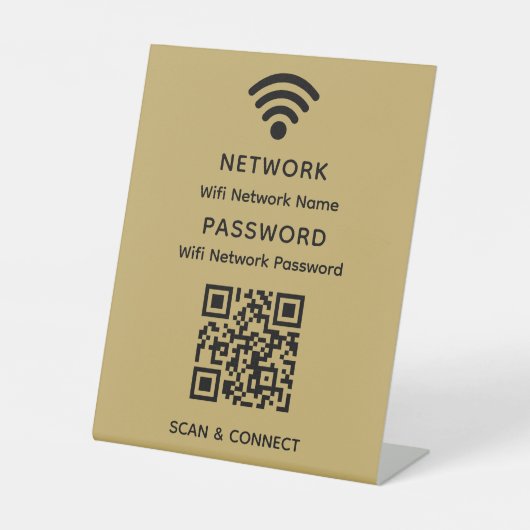 Gold Einfaches elegantes WLAN QR-Netzwerkkennwort Sockelschild (Vorderseite)