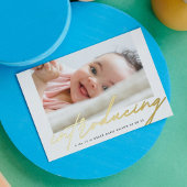 Gold Einführung der schriftlichen Foto Baby Ankünd Folieneinladung