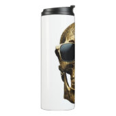 Gold eingeprägter metallischer 3D-Schädel mit Sonn Thermosbecher (Nach links gedreht)