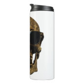 Gold eingeprägter metallischer 3D-Schädel mit Sonn Thermosbecher (Nach rechts gedreht)