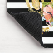 Gold Einhorngesicht, Schwarz-weiße Streifen Mousepad (Ecke)