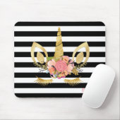 Gold Einhorngesicht, Schwarz-weiße Streifen Mousepad (Mit Mouse)