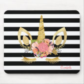 Gold Einhorngesicht, Schwarz-weiße Streifen Mousepad (Vorne)