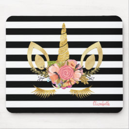 Gold Einhorngesicht, Schwarz-weiße Streifen Mousepad