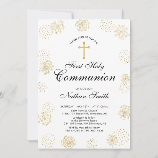 Gold | Einladung Junge Erste Heilige Kommune (Vorderseite)