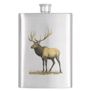 Gold Elch Wildlife Art auf rostfreiem Stahl Flasch Flachmann
