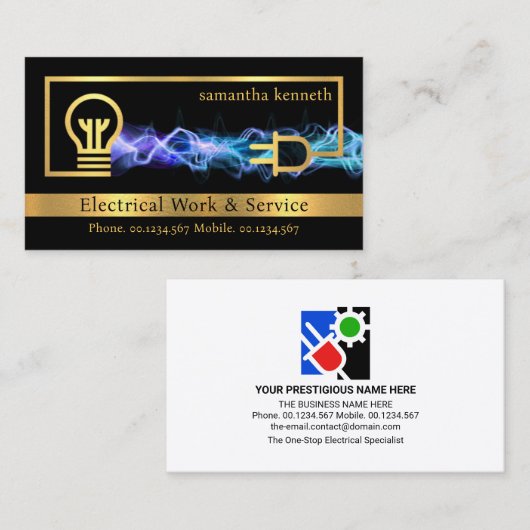 Gold Electrical Circuit Blue Lightning Visitenkarte (Vorne/Hinten)