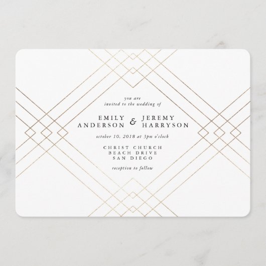 Gold Elegance White Diamond Gatsby Wedding Einladung (Vorderseite)