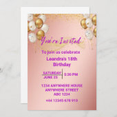 Gold Elegant Birthday Einladung (personalisieren) (Vorne/Hinten)