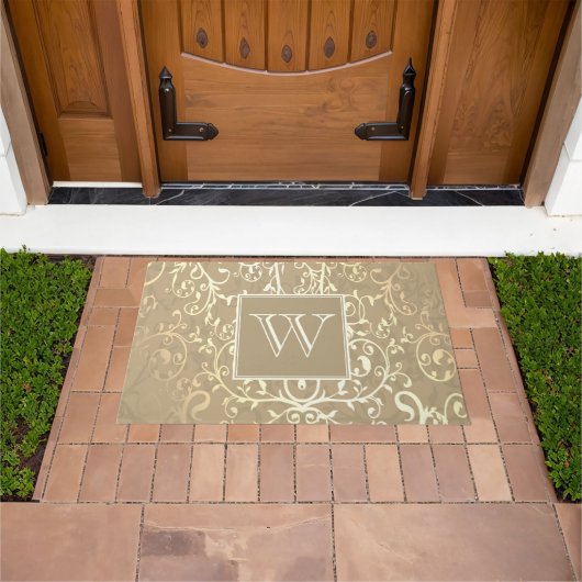 Gold Elegant Blüh Monogram Doormat Fußmatte (Außenbereich)
