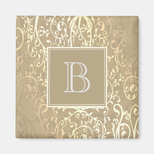 Gold Elegant Blüh Monogram Magnet (Vorne)