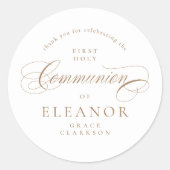 Gold Elegant Calligraphie Erste Kommune Vielen Dan Runder Aufkleber (Vorderseite)