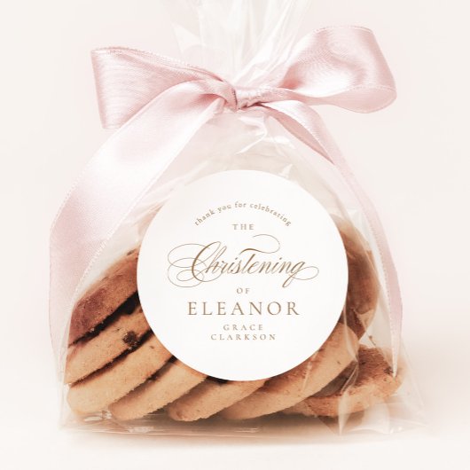 Gold Elegant Calligraphy Christening Vielen Dank Runder Aufkleber