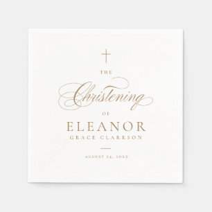 Gold Elegant Cross Script Calligraphy Christening Serviette