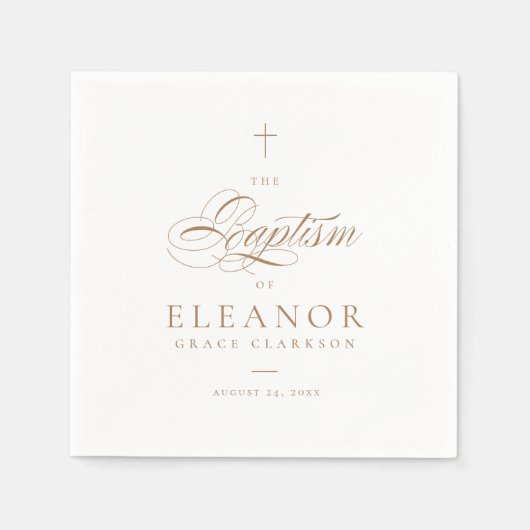 Gold Elegant Cross Script Kalligraphie Taufe Serviette (Vorderseite)