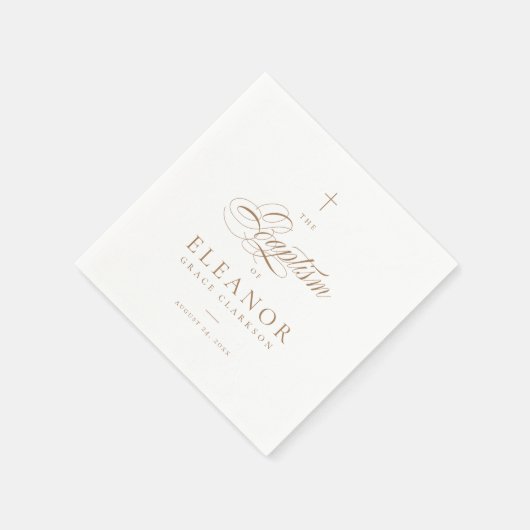 Gold Elegant Cross Script Kalligraphie Taufe Serviette (Ecke)