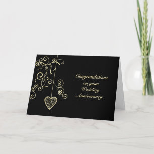 Gold Elegant Herz Hochzeit Jubiläum Karte