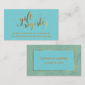 Gold Elegant Herz Skript Türkis Geschenkregister Begleitkarte (Vorne/Hinten)