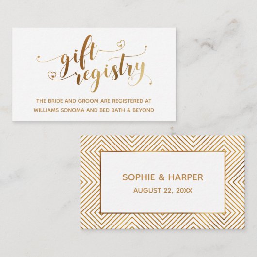 Gold Elegant Hörskript, White Gift Registry Begleitkarte (Vorne/Hinten)