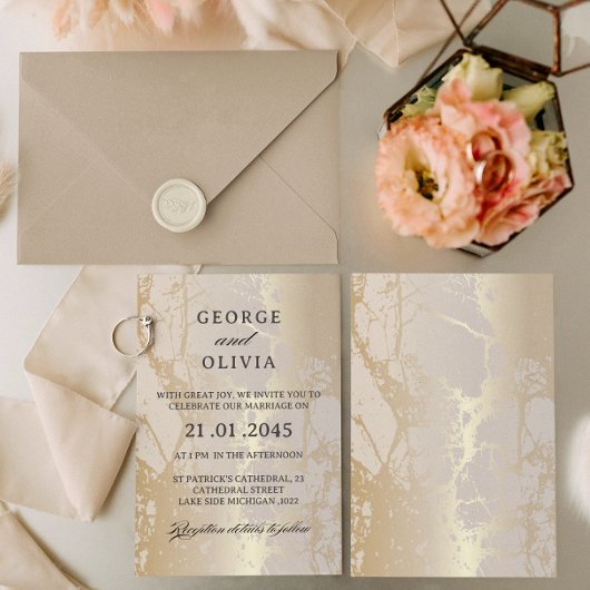 Gold Elegant Luxury Marble Abstract Wedding Einladung