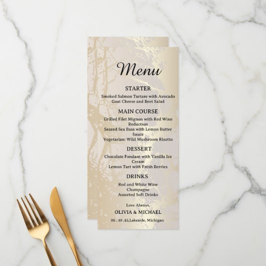 Gold Elegant Luxury Marble Abstract Wedding Menu Menükarte (Vorderseite/Rückseite Beispiel)