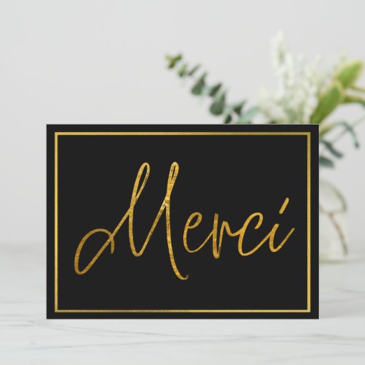 Gold Elegant Merci Custom Danke Cards Einladung (Stehend Vorderseite)