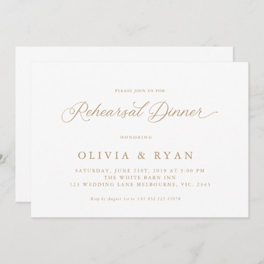 Gold Elegant Moderne Skriptkalligraphie Einladung (Vorne/Hinten)