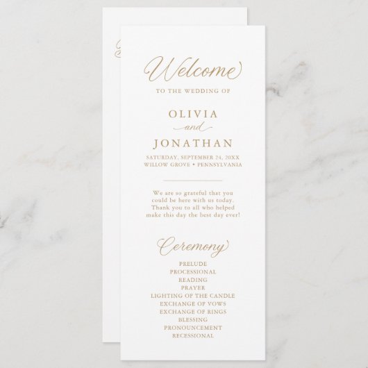 Gold Elegant Moderne Skriptkalligraphie Programm (Vorne/Hinten)