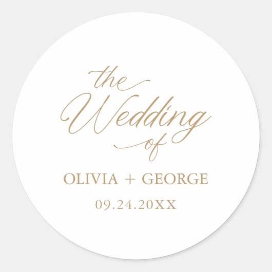 Gold Elegant Moderne Skriptkalligraphie Runder Aufkleber (Vorderseite)