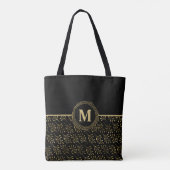 Gold Elegant #Monogram & Golden Leaf Muster Schwar Tasche (Rückseite)