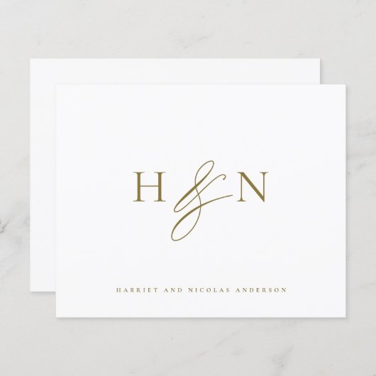 Gold Elegant Monogram Wedding Dankeschön Card (Vorne/Hinten)