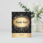Gold, elegant, schwarz, Glitzer, danke Karte (Stehend Vorderseite)