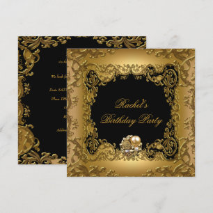 Gold Elegant Schwarz Gold Geburtstagsfeier Schmuck Einladung