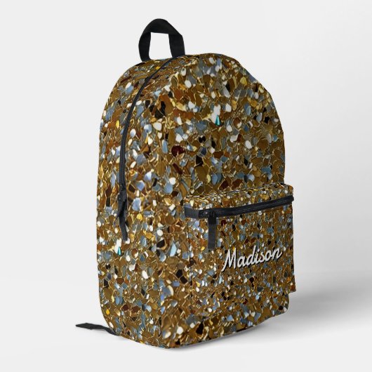 Gold Elegant Simulated Shimmering Particles Effect Bedruckter Rucksack (Rückseitige Ecke links)