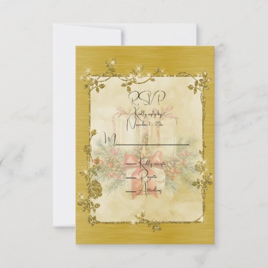 Gold Elegant Sparkly Frame RSVP Karte (Vorderseite)