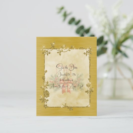 Gold Elegant Sparkly Frame Save the Date Postkarte (Stehend Vorderseite)