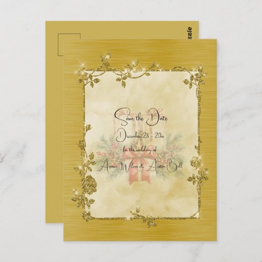 Gold Elegant Sparkly Frame Save the Date Postkarte (Vorne/Hinten)
