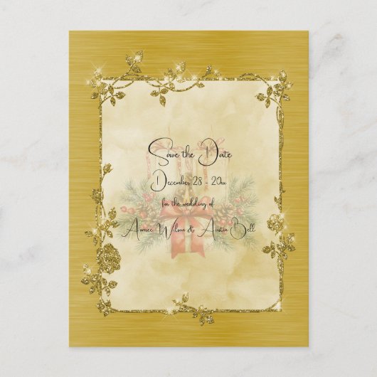 Gold Elegant Sparkly Frame Save the Date Postkarte (Vorderseite)