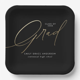 Gold Elegant Trendy Calligraphy Script Abschluss Pappteller