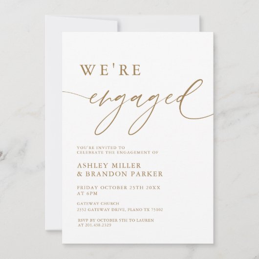 Gold Elegant Wir sind Verlobte Engagement Party Einladung (Vorderseite)