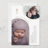 Gold Elegante Arch Cross Multi-Foto Taufe Einladung (Vorderseite)