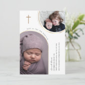 Gold Elegante Arch Cross Multi-Foto Taufe Einladung (Stehend Vorderseite)
