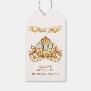 Gold Elegante Blumen Prinz Kutsche Baby Shower  Geschenkanhänger