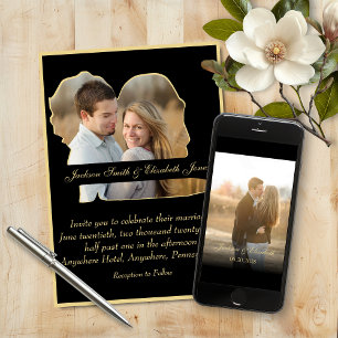 Gold Elegante Braut und Groom Form Foto Hochzeit Einladung