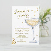 Gold Elegante Brunch Bubbly Champagne Baby Dusche Einladung (Stehend Vorderseite)