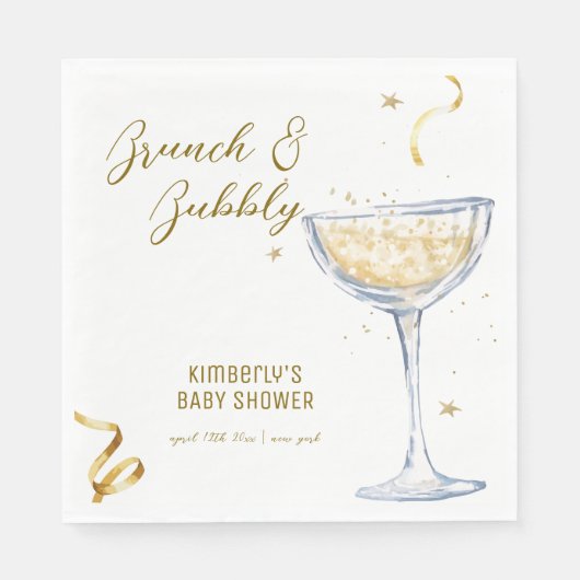 Gold Elegante Brunch Bubbly Champagne Baby Dusche Serviette (Vorderseite)