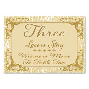 Gold Elegante Bunco Table Card #3 Tischnummer